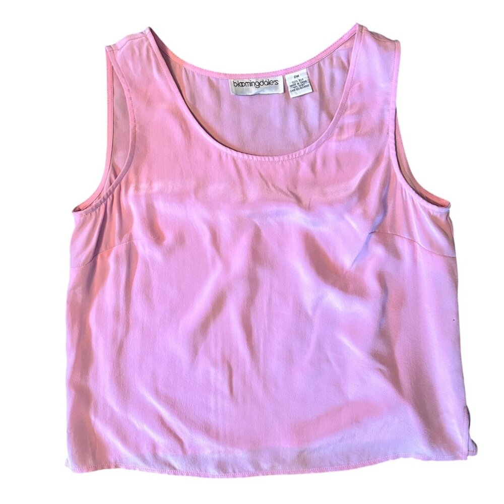 Vintage Bloomingdales 100% Silk Romantic Pastel Pink Shell Sleeveless Blouse PM